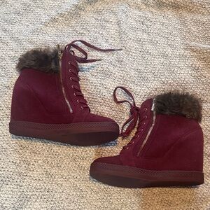 Women's Burgundy Wedge Boots